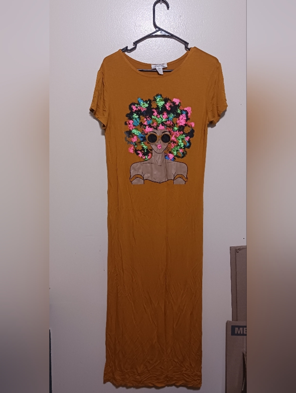 Jasmine Womens Mustard Yellow Graphic Maxi Dress Large Colorful Afro Print A-10